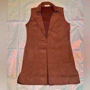 Anthropologie Solitaire Burnt Orange Faux Suede Long Vest Size MEDIUM